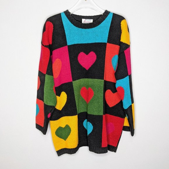 Vintage Sweaters - Extra Energy by De Rothschild Vintage Geometric Heart Pattern Sweater Size M